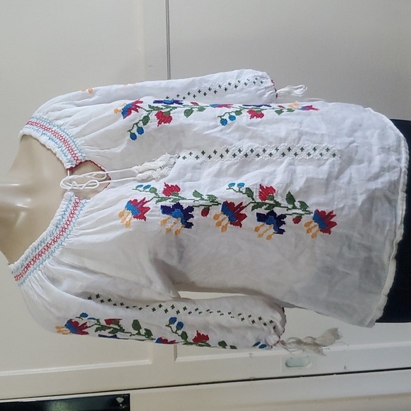 Handmade cross stitch three quarter sleeve top/ blouse size M - Picture 2 of 10